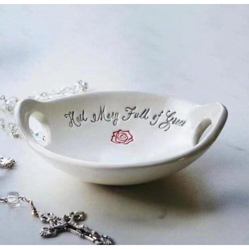 Mini Jewelry Earplugs Art Bowl Stylish Creative Resin Rose Pattern Candy Storage Bowl with Two Handle Home Desk Decoration