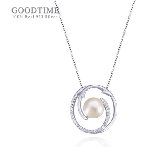 Fashion Women Necklace Pure 925 Sterling Silver Necklace Round Freshwater Pearl Pendant Clavicle Necklace Gift For Lady