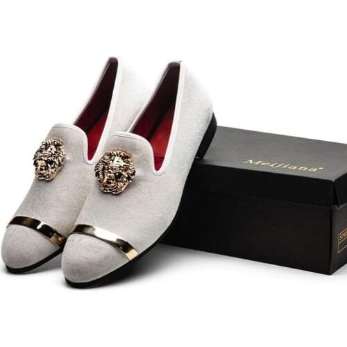 TOP Fashion Gold Top and Metal Toe Men Velvet Dress shoes italian mens dress shoes Handmade Loafers c76