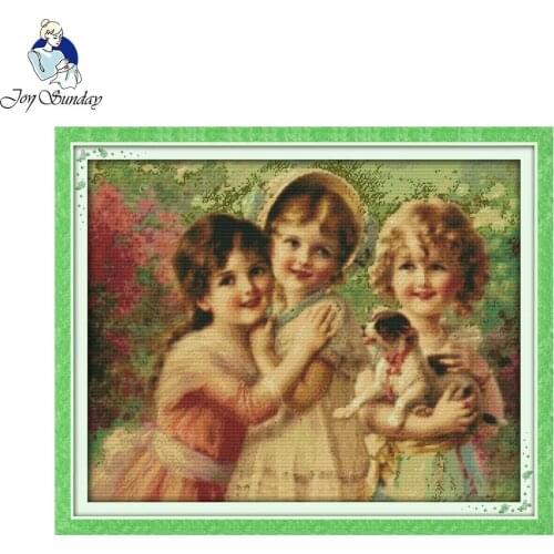 Joy Sunday Figure Style Three Little Angels 14CT Counted 11CT Printed Cross Stitch Set Embroidery Needlework Kit Home Decor
