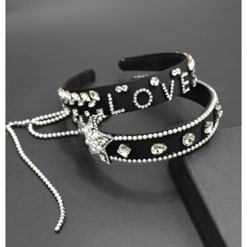 New Korean fashion simple pearl geometric rhinestone particle headband narrow fringe ladies street hairband 778
