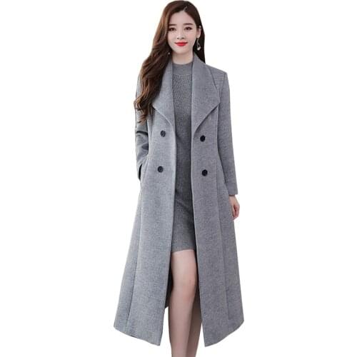Quilted Thick Warm Woolen trench coat Elegant Lady long Woolen Cloth Overcoat Women Autumn Winter Clothes New Windbreaker OK1052