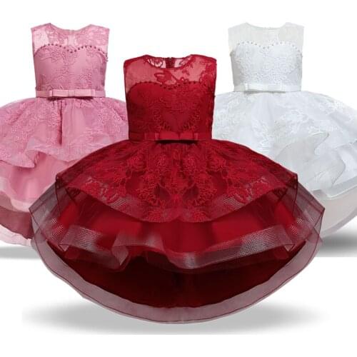 Flower Girl Wedding Gown Dress Kids Dresses for Girl 4 8 10 Year Birthday Party Elegant Children Girl Princess Dress Lace Frocks