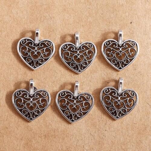 30pcs 15*16mm Retro Silver Color Love Heart Charms Pendants for DIY Making Necklace Earrings Bracelet Handmade Jewelry Findings