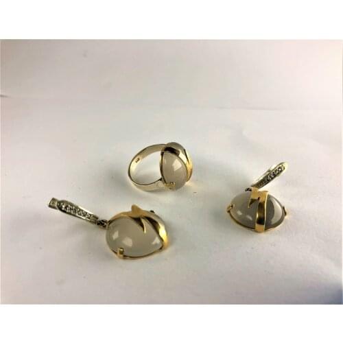 Lovely design line in front of gray color 1 piece ring +2 pieces earrings 16.7 grams jewelry straling silver 925