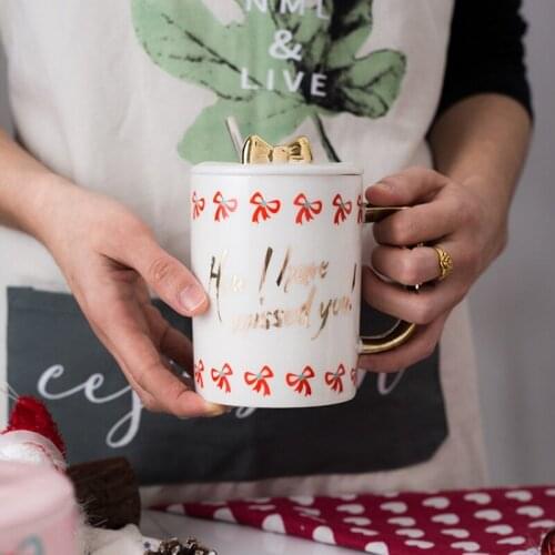 Nordic luxury bow ceramic cup household cute milk glass S474