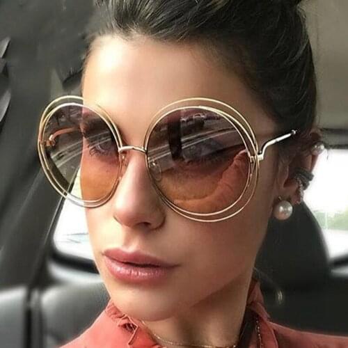 Vintage Round Big Size Oversized lens Mirror Sunglasses Women Brand Designer Metal Frame Lady Sun Glasses