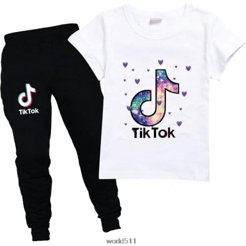 Tik Tok Baby Girls Clothing Set Kids Tracksuit Printed T-shirt+Casual Pants 2PCS Children Cartoon Printing Clothes Suit