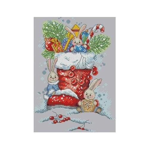 Stich Cross Stitch Kits Craft -The rabbit in Christmas boots 27-33 Counted cross stitch Needlework Embroidery Cross-Stitching
