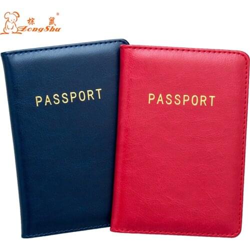 USA Bronzing solid color pu leather red unisex new passport holder bag travel ID credit ticket passport soft folder cover