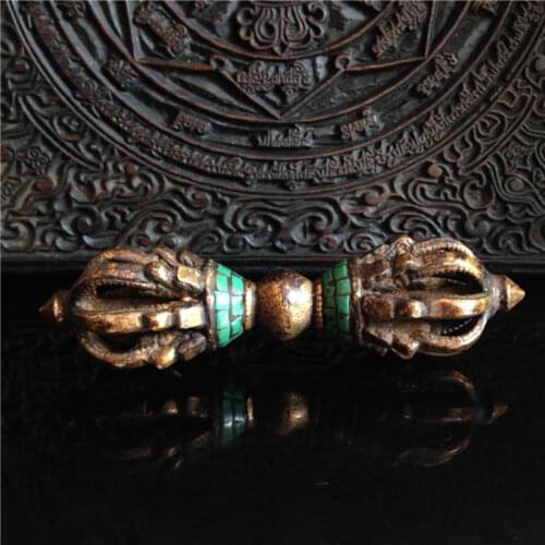 TBC999 Tibetan Handicrafts Buddhist Vajra Pestle Amulet Weapon Crafts Brass Golden