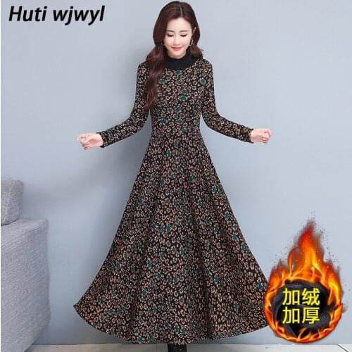 2020 Vintage Plus Velvet Warm Thicken long sleeve Dress Autumn Winter Plus Size Dress Elegant Women Bodycon Party Maxi Vestidos