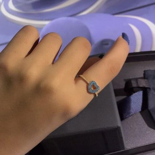 UMGODLY High Quality Fahsion Ring Gold Color Lucky Love Heart Ring Blue Micro Zircon Women Brand Jewelry August New Arrival