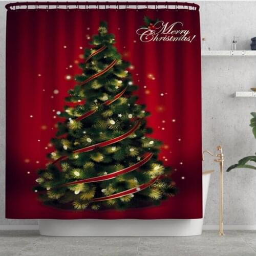 Christmas Tree Print Shower Curtain Bathroom Waterproof Shower Curtain 180*180cm Fabric Shower Curtain Waterproof Curtains