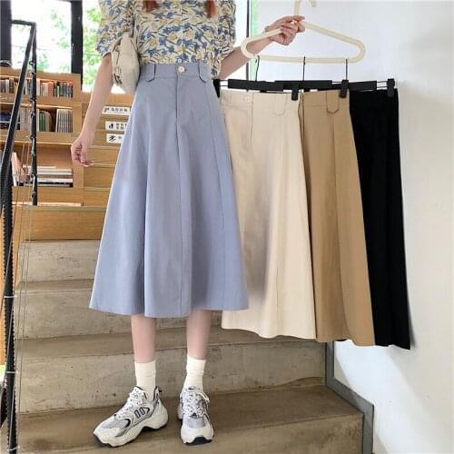 2021 Spring Summer Autumn New Midi Skirts Women Fashion Ladies Elastic Waist Casual Long Skirts Female Office Clothing