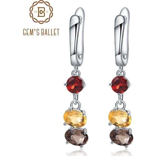 Gems Ballet Real 925 Sterling Silver Earrings Fine Jewelry Natural Garnet Citrine Smoky Quartz Drop Earrings For Women Wedding