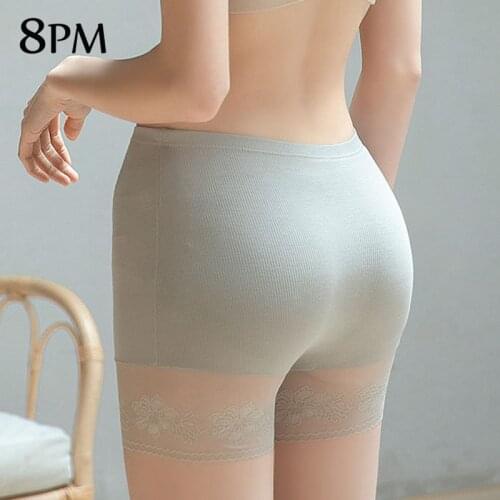 Women Summer Safety Shorts Lace Sexy High Waist Seamless Tummy Panties Boxer Underwear Black Skin Plus Size ouc1108