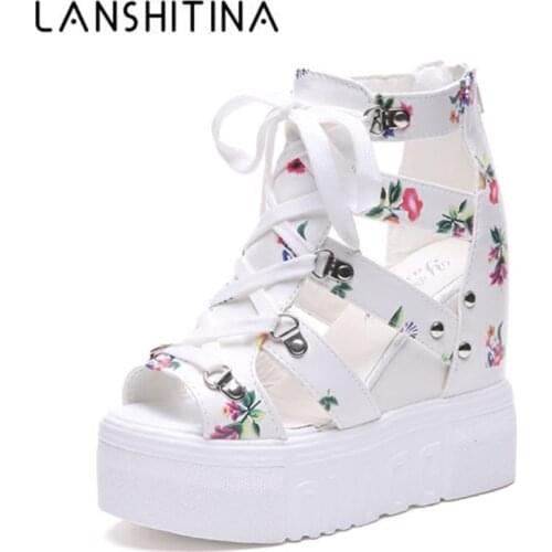 2020 New Women Sandals Print Gladiator Summer Shoes Wedges Open Toe Platform Sandals 12CM High-Heeled Shoes Woman Beach Sneakers