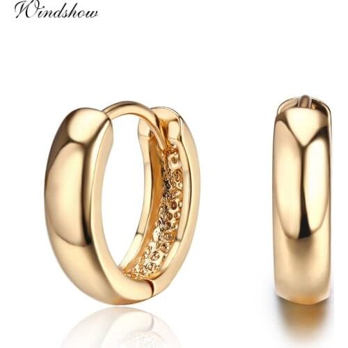 Windshow Yellow Gold Color Loop Circles Huggies Small Hoops Earrings For Women Girls Jewelry Pendientes Aros Aretes Ohrringe