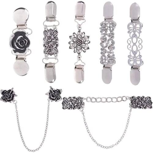 Fashion Women Cardigan Retro Duck Clip Sweater Blouse Shawl Shirt Collar Clasps ​Brooch Flowers Dresses Jewelry Accessories