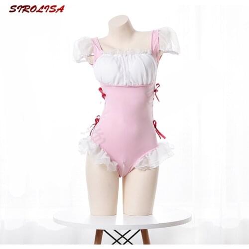 SIROLISA Kawaii Maid Uniform Japanese Sexy Lingerie School Girl Swimsuit Cosplay Costumes Backless Open Crotch Design For Women