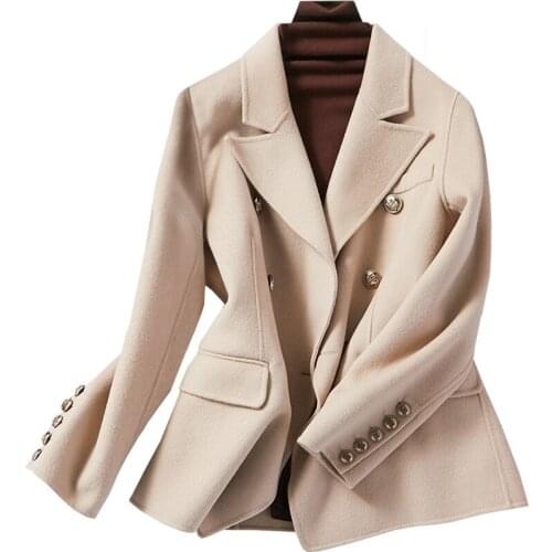 100% Wool Coat Women Black Spring Autumn Elegant Wool Jacket Korean Double Breasted Coats and Jackets Women Clothes B2060 KJ6085