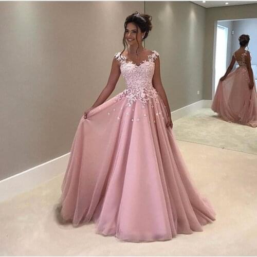 Elegant A Line Evening Prom 2021 O Neck Appliques Cap Sleeve robe de soiree Party Gowns bridal gown dress