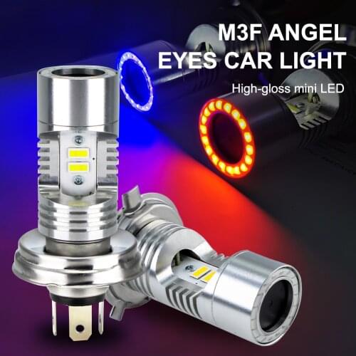 1pc Motorcycle Headlight H4 BA20D H6 Red/Blue Angel Eye LED Bulb 2500ML 6000K White 360° Beam Angle Fog Light Moto Accessories
