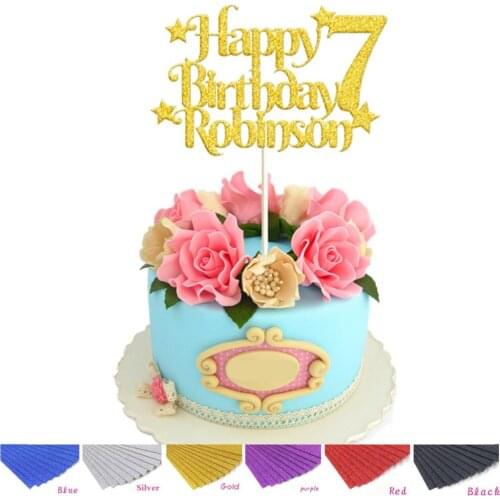 1pcs Personalized Custom Happy Birthday Name Age Cake Topper with Stars Cake Toppers Boy Girl Birthday Cake Table Decoration