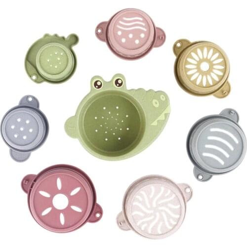 8pcs Stacking Cups Color Shape Childrens Cartoon Crocodile Animal Digital Layered Hourglass Stacked Cups Straw Color Bath Toy