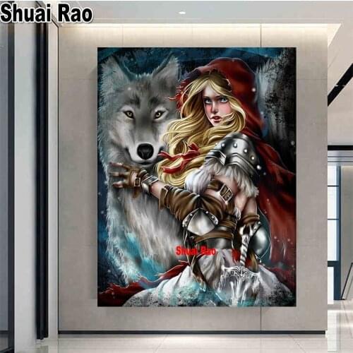 Wolf And Girl 5D Diy diamond painting Sale,diamond mosaic diamond embroidery Animal Woman,Full Square/round Drill Wall Art