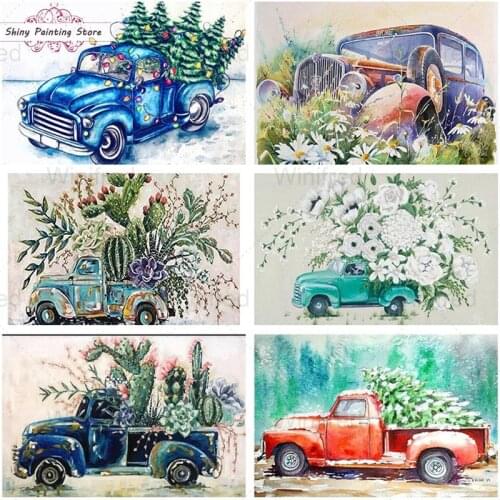DIY 5D Diamond Painting Succulents Plant Flower Car Diamond Embroidery Kit Landscape Picture Of Rhinestone Retro Home Decoration