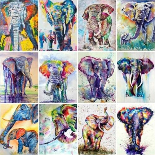 AZQSD Picture By Numbers Elephant Hand Paint Kits Canvas Paint By Numbers Animal Home Decoration Gift Wall Art Unframed 40x50cm