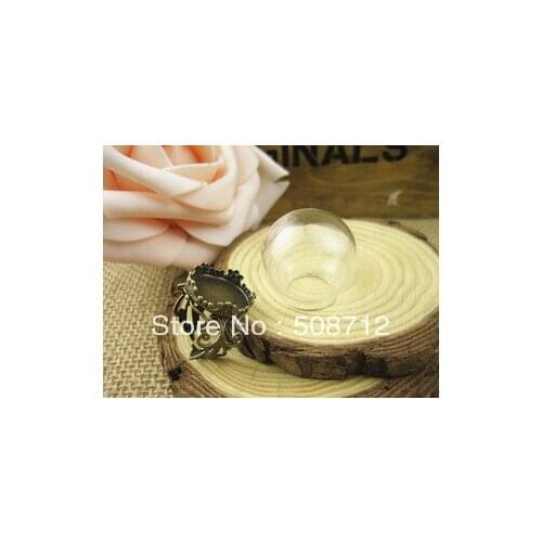 Free shipping!GGP00042 30sets/lot DIY Ring-25mm Glass Globe Bubbles opening 15mm with 15mm bronze crown ring base