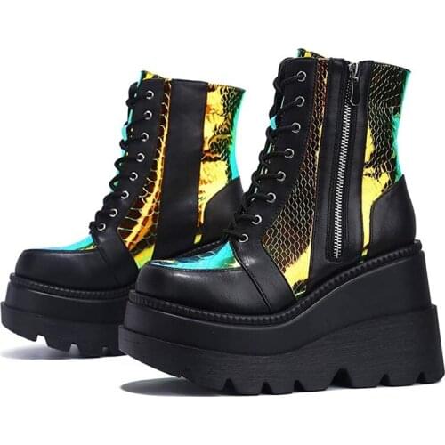 Brand New Ladies Colorful Ankle Boots 2021 Female Shoes Women Fashion Ladies Wedges High Heels Boots High Platform Womens Shoes