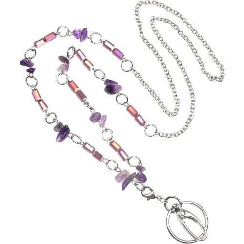 Badge Lanyard ID Badge Holder Lanyard Necklace Beaded Glasses Chain Strap with Holder Clips Women Office