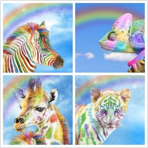 DIY Diamond Painting Full Wheel Landscape Rainbow Tiger Rhinestone Diamond Embroidery Sale Animal Giraffe Decoration Holiday Gif