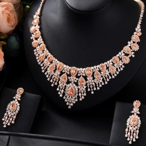 KellyBola Exclusive Luxury Gorgeous Full Cubic Zirconia Necklace Earring Set Wedding Jewelry Designed for Women 2021