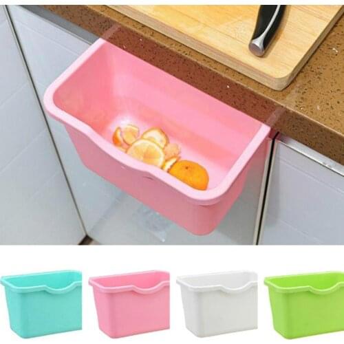 Kitchen Door Plastic Basket Hanging Trash Can Waste Bin Garbage Bowl Box Wall Mounted Trashcan Waste Storage Rubbish Container
