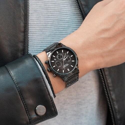 MEGIR Brand New Luxury Watch Men Stainless-Steel Band Waterproof Quartz Luminous Hands Wristwatches Sport Chronograph Date Clock