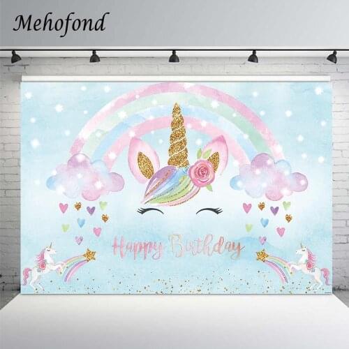 Mehofond Unicorn Backdrop Birthday Party Banner Rainbow Stars Clouds Baby Shower Photography Background Photocall Photo Studio