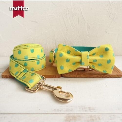 MUTTCO retailing self-design green personalized handmade collar THE DINOSAUR FOOTPRINTS 5 sizes dog collar with bow tie UDC052J