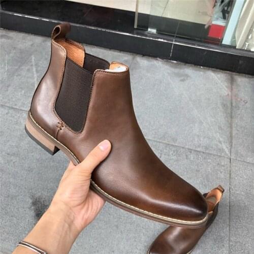Plus size EU39-47 High-End Custom Slip On business casual men genuine leather Boots Top leather handmade boots