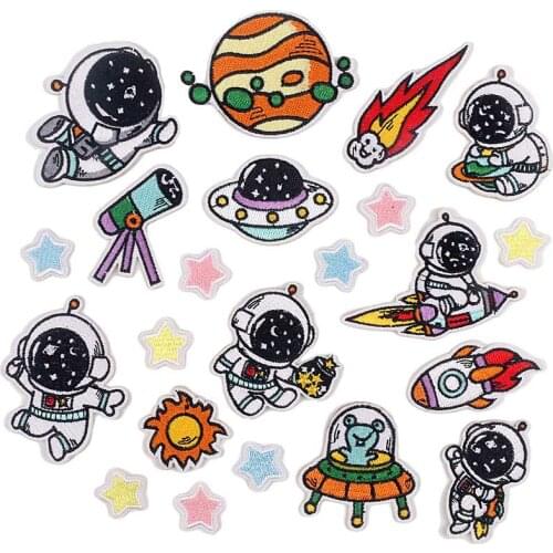 Cartoon Astronaut Embroidery Patches For Clothing/Backpack DIY Iron-On Embroidered Stickers Starry Sky Thermal Adhesive Applique