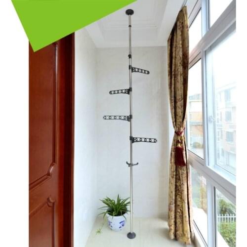 PP Steel Floor to Ceiling Coat Rack Laundry Tension Mounted Clothes Drying with Standing Type Clothing Hanger