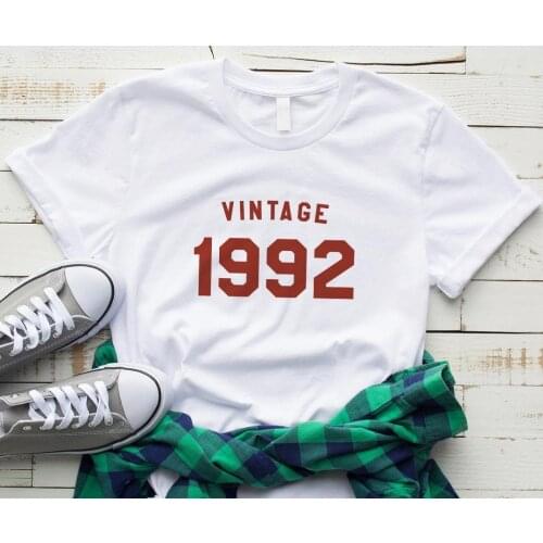 Retro Casual Funny T Shirt for Lady Yong Girl Top Tee Drop Ship Vintage 1992 Birthday Letters Women Tshirt