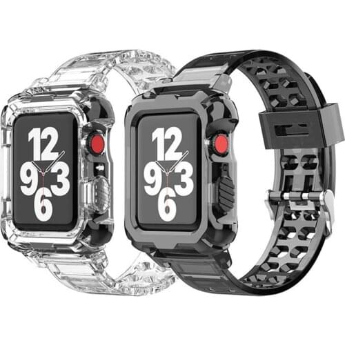 Transparent TPU Watch Strap + Case for Apple Watch Series Se 6 5 4 3 2 Band 40mm 44mm for iWatch Waterproof Bracelet 38mm 42mm