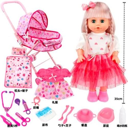 Chrismas gift 32cm Blinking Feeding Drinking water pee and speak girl baby doll with stroller toys talking newborn bebe reborn