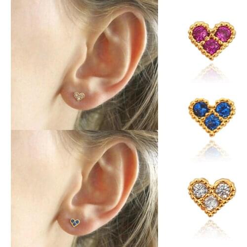 1PC Colorful Love Cz Steel Stud Earrings Piercing Jewelry for Women Tragus Helix Cartilage Earrings Body Jewelry