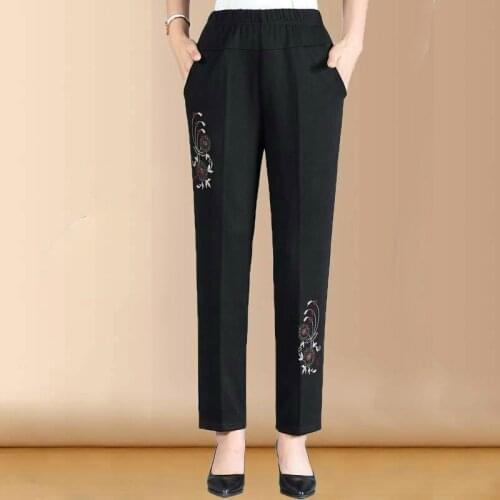 Spring Autumn Women Pants Female Casual High Elastic Waist Straight Pant Loose Embroidery Trousers Pantalon Femme Plus Size 5XL